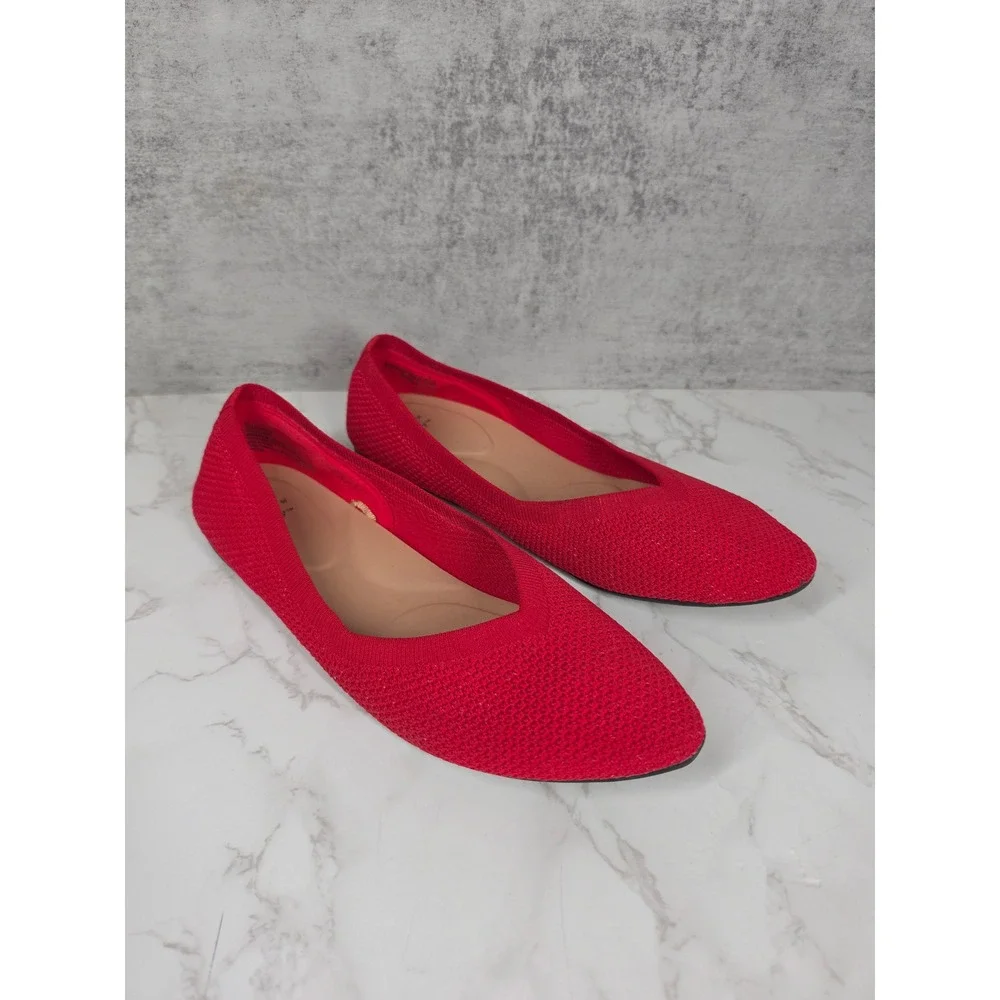 A New Day Womens Claire Washable Knit Ballet Flats Slip On Red Pointed Toe 8.5